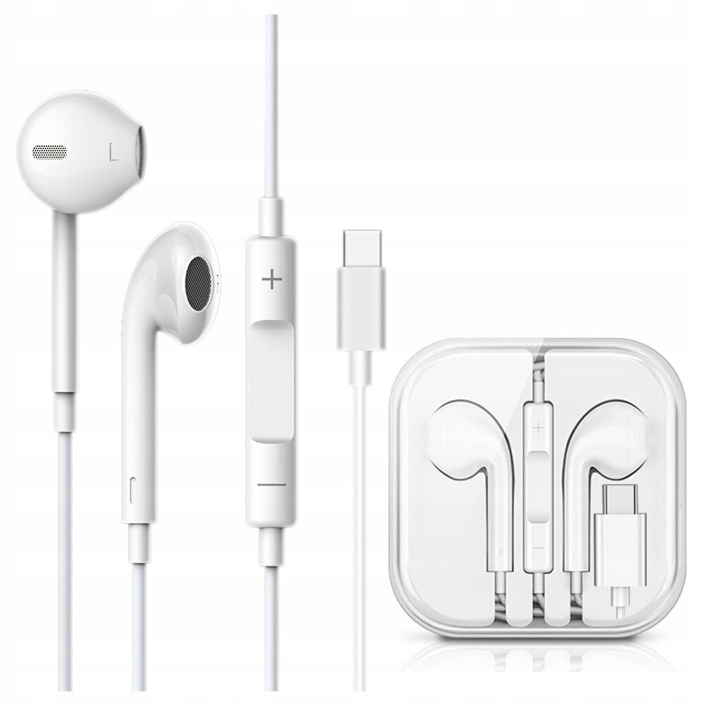 Casti cu fir, cu Microfon+Telecomanda, USB-C, 120cm, Alb