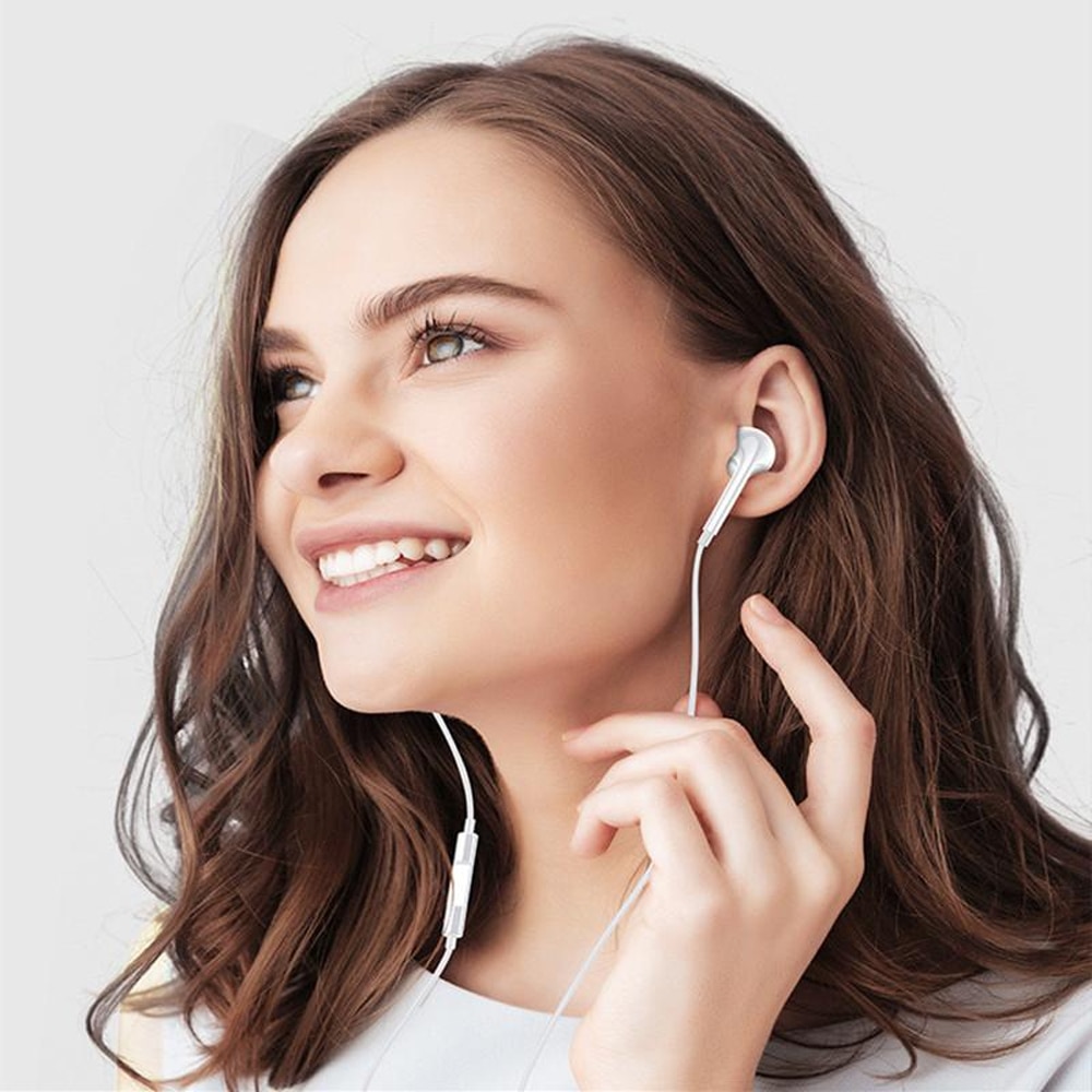 Casti cu fir, cu Microfon+Telecomanda, USB-C, 120cm, Alb
