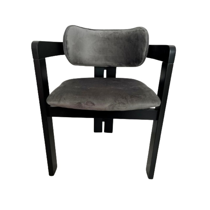 Set 6 buc scaune dining/bucatarie Notte, cadru lemn negru, catifea sintetica gri, burete de inalta densitate, 58x50x80cm