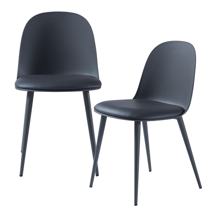 Set 2 scaune bucatarie, en.casa, PXRQ-0110 Kangasala, 81 x 45 x 52 cm, imitatie piele, plastic, metal, 130 kg, gri inchis
