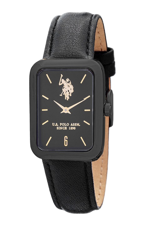 U.S. Polo Assn., Ceas quartz unisex cu o curea din piele, Negru