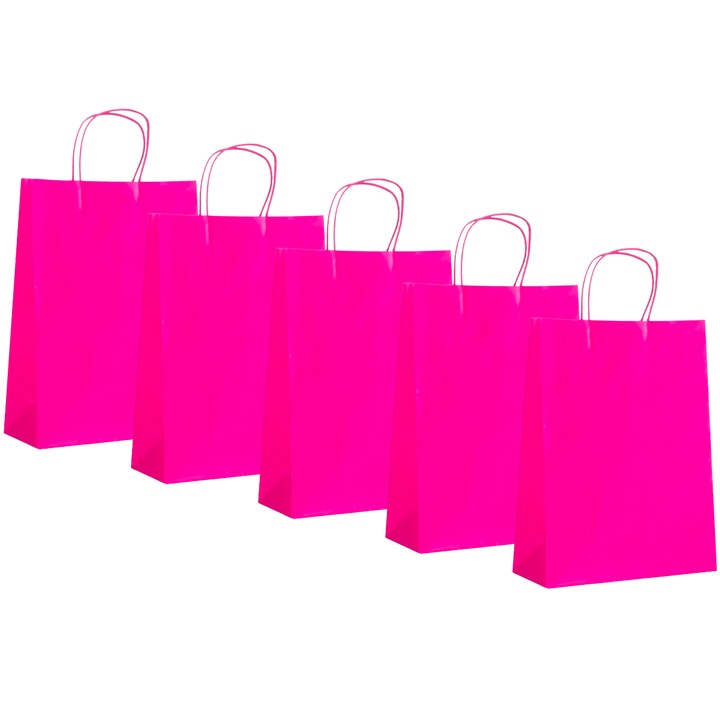 Set 5 x Punga cadou din hartie, 26x11x35cm, fucsia
