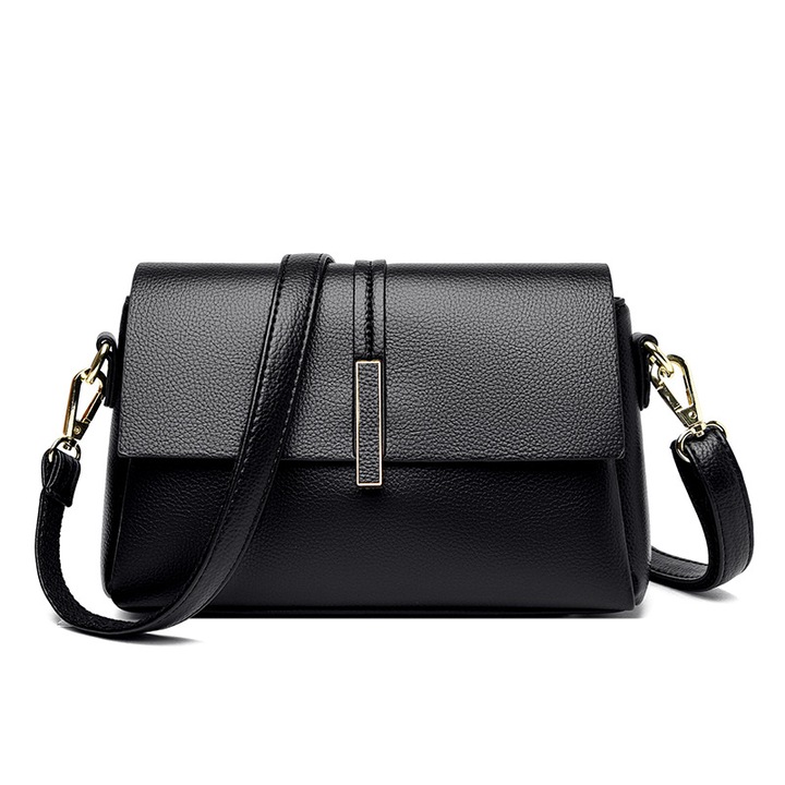 Дамска чанта, Xinxu, квадратна, с цип, 25*15*10 см, черна