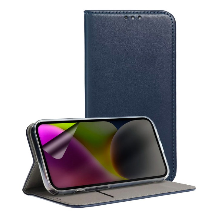 Комплект фолио за поверителност и флип калъф от PU кожа за Apple iPhone 15 Pro Max, регенерируем силиконов хидрогел, защита срещу шпиониране, защита на цял екран, защита срещу надничане, лесна инсталация, защита на дисплея и гърба, син