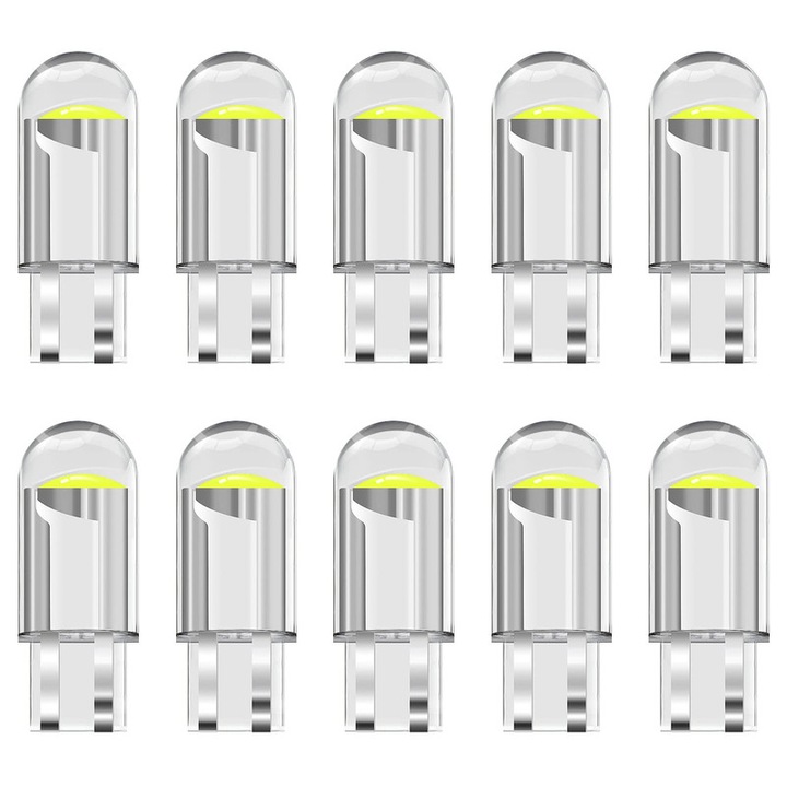 10 db-os LED izzó készlet, JENUOS®, műszerfalhoz, környezeti lámpákhoz, parkoló érzékelőhöz, T10 / W5W, fehér fény, átlátszó