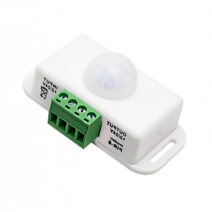 Senzor de miscare alb PIR 12v 24 v maxim 8a timp intarziere modificabil
