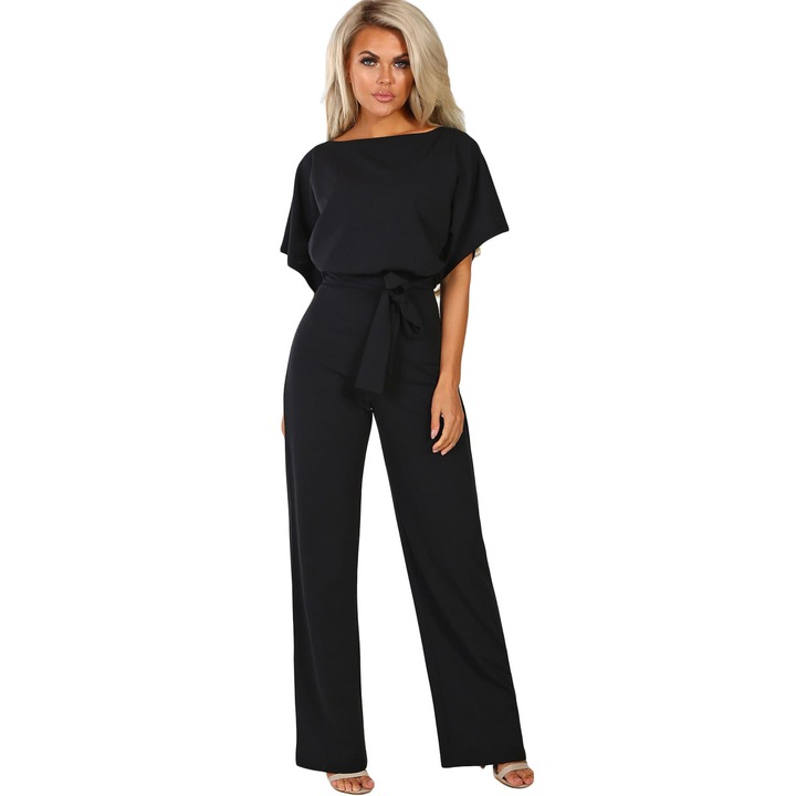 Дамски разкроен гащеризон, WildFashion, 229429, полиестер, черен, 3XL INTL