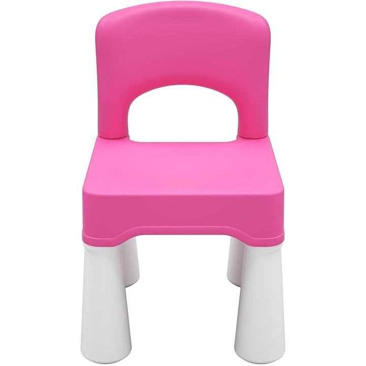 Scaunel pentru copii, cu spatar, pentru interior sau exterior, joaca sau luat masa, din material plastic ABS, durabil si usor, cu margini rotunjite, culoare roz, 26 x 25 x 43 cm - Pitikot®