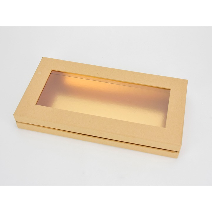 Плоска тухлена хартиена кутия със златист интериор, естествена