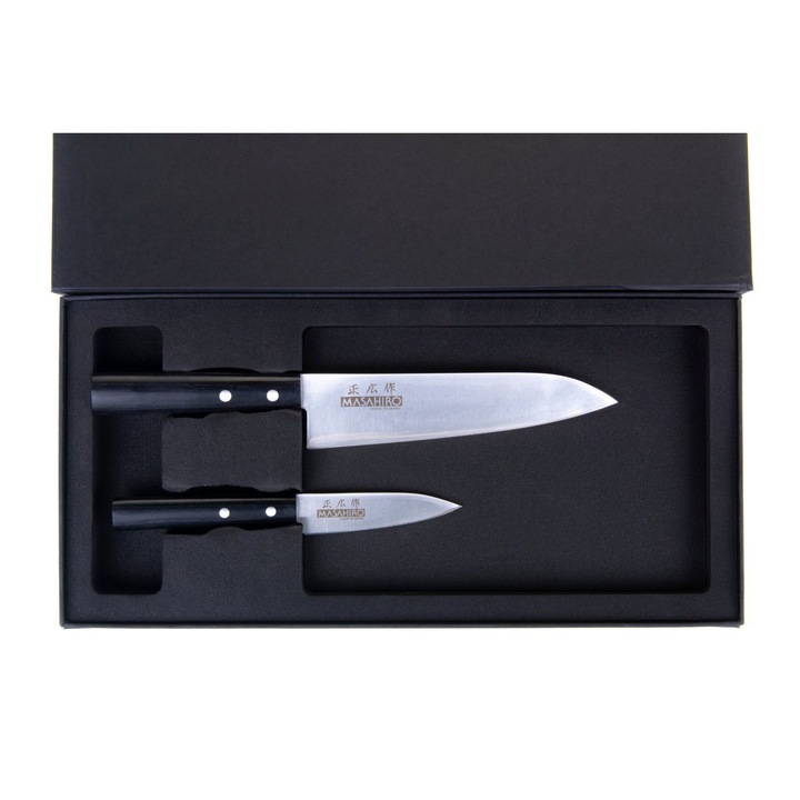 Set 2 cutite Masahiro, Otel, Negru/Argintiu