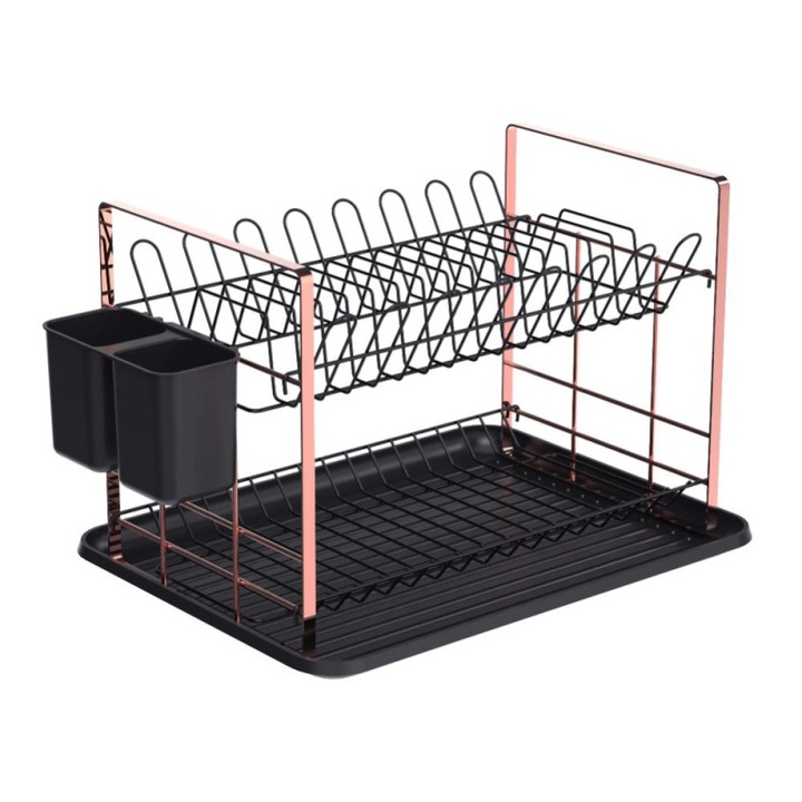 Suport vase cromat finisaj mat, cu tava din plastic si suport tacamuri, 48x32x29 cm, Grunberg GR3232