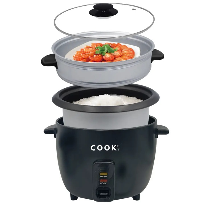 Aparat de gatit orez, supa, legume si peste cu aburi COOK-IT, Capacitate 1,5 L, Functie de pastrare la cald, Preparare 2 retete simultan datorita celor 2 compartimente