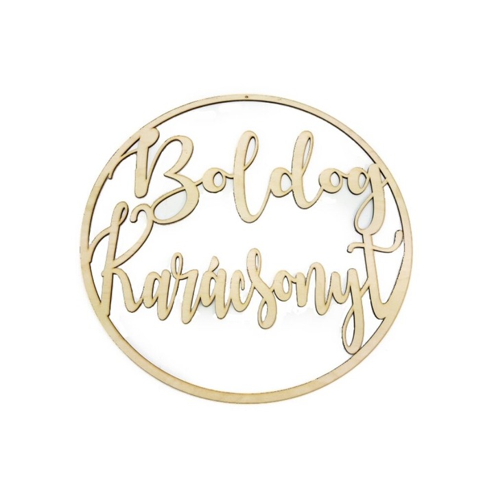 Lemn natural - Craciun Fericit in cerc 37cm