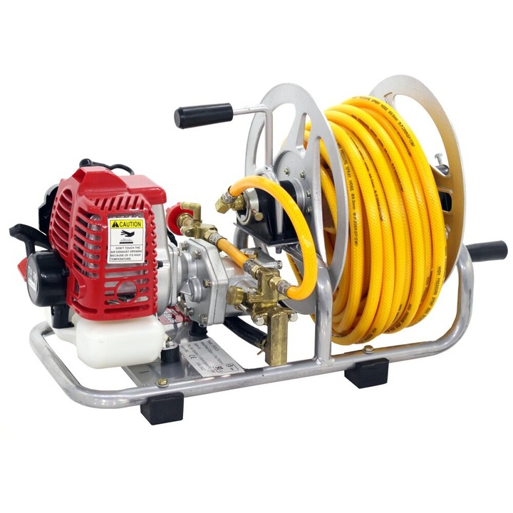 Pulverizator profesional cu motor, Geo Tech 2 timpi, 1 CP, 15-25 bar, Furtun 20 m, 8 l/min