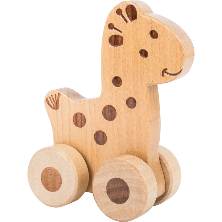 Jucarie din lemn, pe roti, in forma de girafa, Small Foot