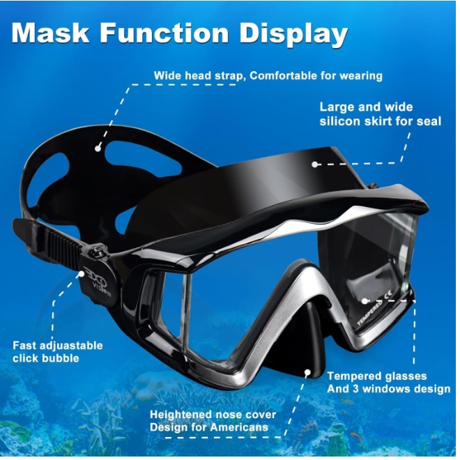 Cressi Depuis 1946 - Komodo Full Face Masque Intégral Dry Pour Snorkeling Vision à 180° - CO2 Sûre - Silicone 100% Anti Buée - Tuba Latéral - Sangles Élastiques Réglables - Noir/Jaune