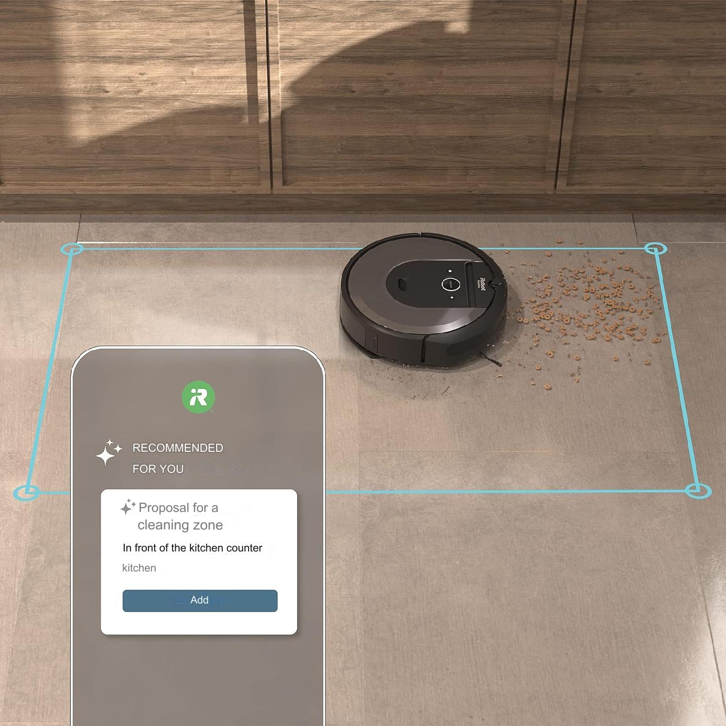 Robot de aspirare iRobot Roomba i8+ (i8576) aspirator si mop, statie de golire automata, WiFi, control prin aplicatie, Smart Mapping, compatibil Alexa, Google si Siri, rezervor de 210ml, curatare in 4 pasi, bariera virtuala, negru