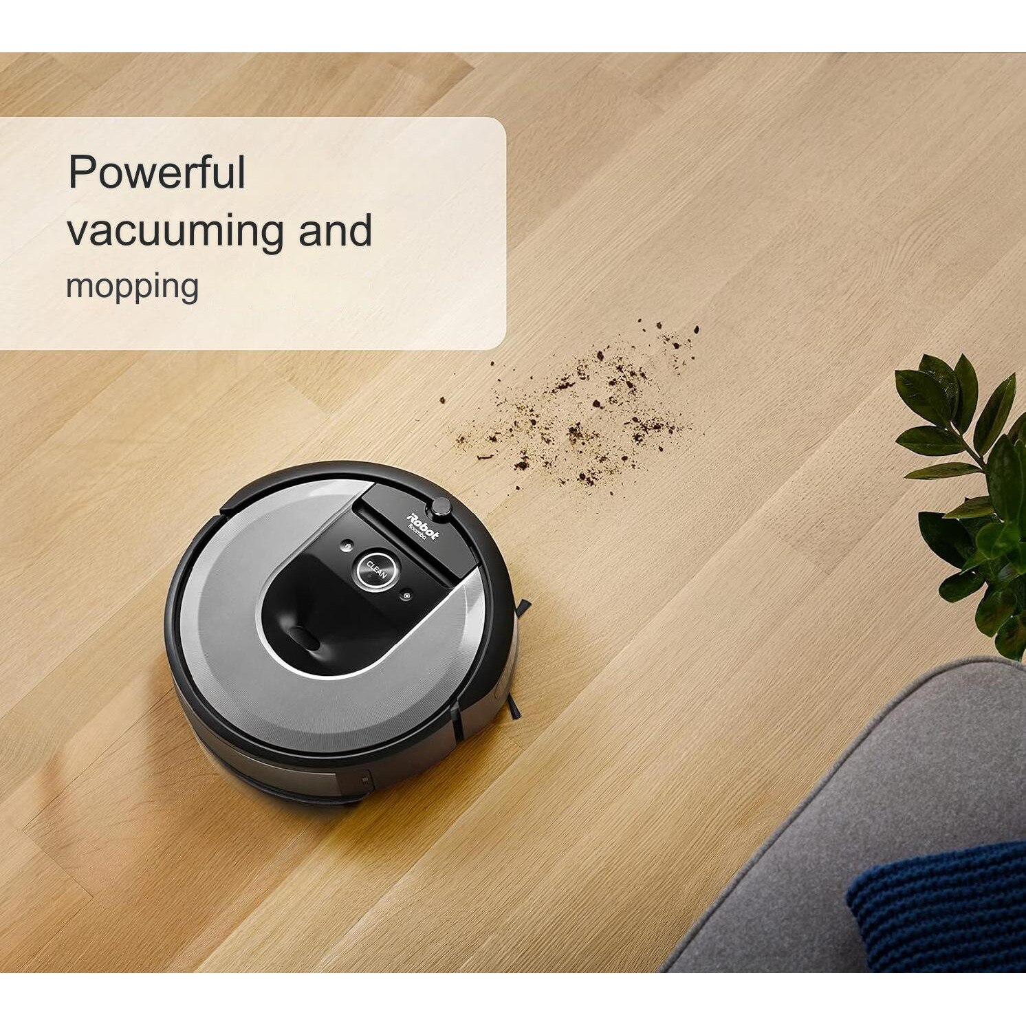 Robot de aspirare iRobot Roomba i8+ (i8576) aspirator si mop, statie de golire automata, WiFi, control prin aplicatie, Smart Mapping, compatibil Alexa, Google si Siri, rezervor de 210ml, curatare in 4 pasi, bariera virtuala, negru