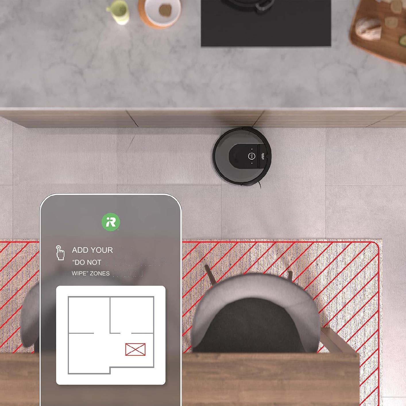 Robot de aspirare iRobot Roomba i8+ (i8576) aspirator si mop, statie de golire automata, WiFi, control prin aplicatie, Smart Mapping, compatibil Alexa, Google si Siri, rezervor de 210ml, curatare in 4 pasi, bariera virtuala, negru