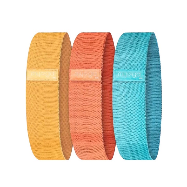 Set 3 benzi de rezistenta, Myga, Poliester/Latex, 18-45 kg, 8 x 30 cm, Multicolor