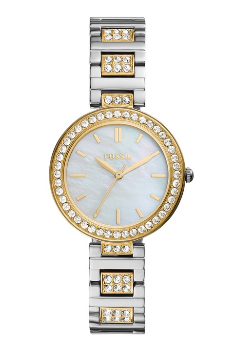 Fossil, Ceas analog incrustat cu cristale, Argintiu, Auriu