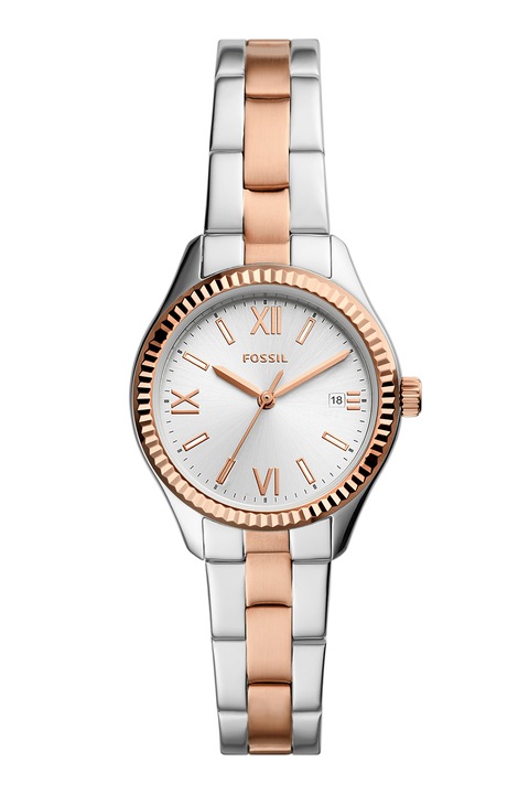 Fossil, Двуцветен часовник от неръждаема стомана, Rose Gold, Сребрист