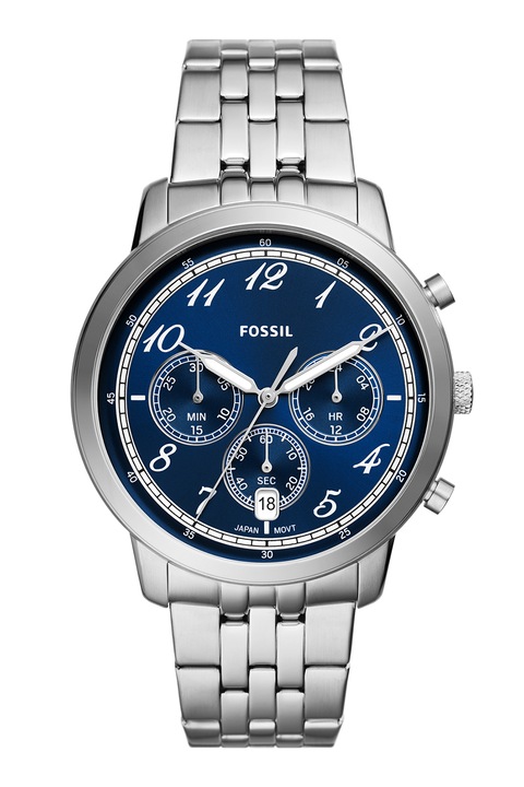 Fossil, Ceas analog cronograf din otel inoxidabil, Argintiu