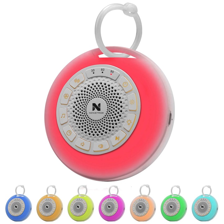 Dispozitiv Sunete Albe, 26 Sunete, 7 Culori Ajustabile, Lampa de Veghe 3 Moduri, Portabil, Pentru Bebelusi, Copii si Adulti, Reincarcabil, Timer, Autonomie 20 ore, White Noise