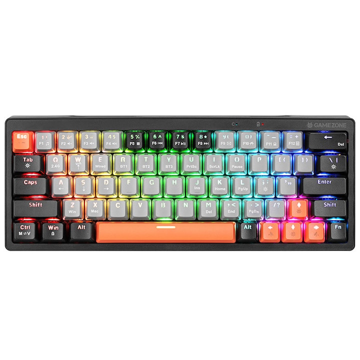 Клавиатура, Tracer EVO3 Hot Swap 63, GameZone, механична, RGB осветление, US, кабелна/безжична, черна