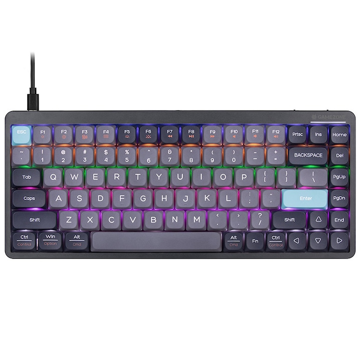 Клавиатура, Tracer FINA 84, GameZone, механична (червен превключвател), Rainbow Lighting, САЩ, кабелна/безжична, черна