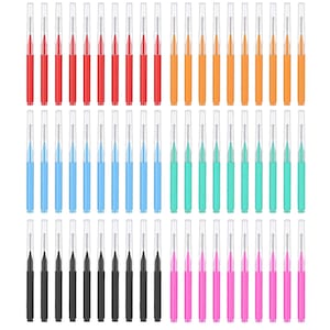 Set 60 periute interdentare, Axroad Mall, 0.6mm, 0.7mm, 0.8mm, 0.9m, 1.0mm, 1.5mm, Antiderapant, Cu cutie de depozitare, Indeparteaza respiratia urat mirositoare, placa bacteriana, tartrul, dintii galbeni, Multicolor