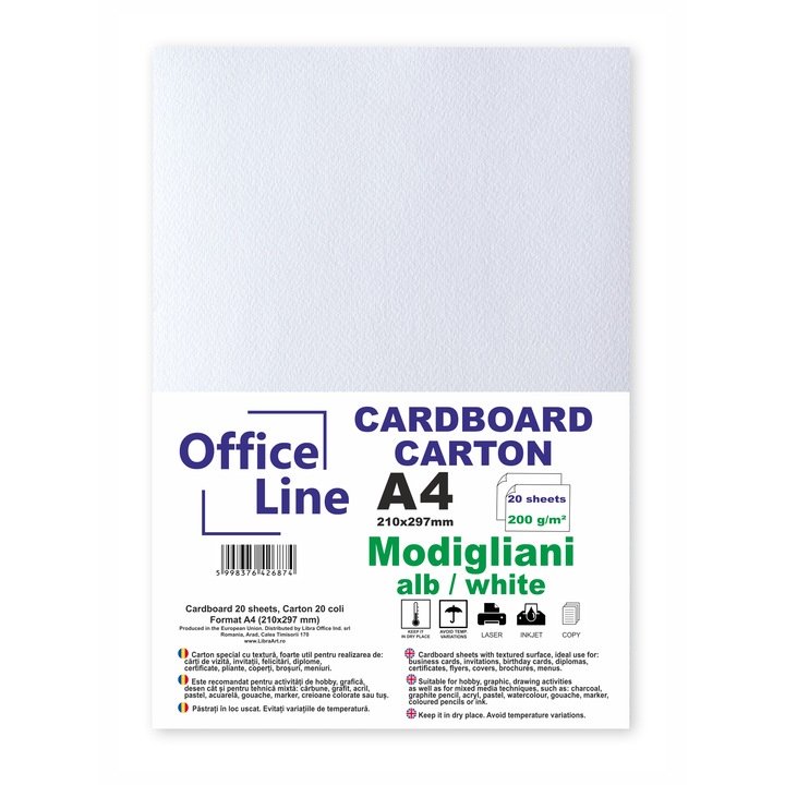 Carton A4 texturat, 200gr Modigliani alb top 20 coli