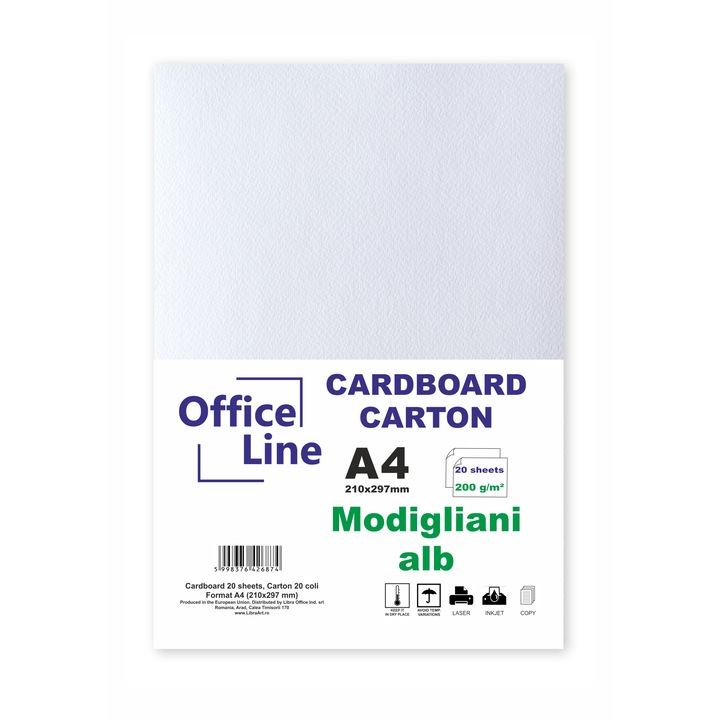 Текстурен А4 картон, 200гр бял Modigliani топ 20 листа