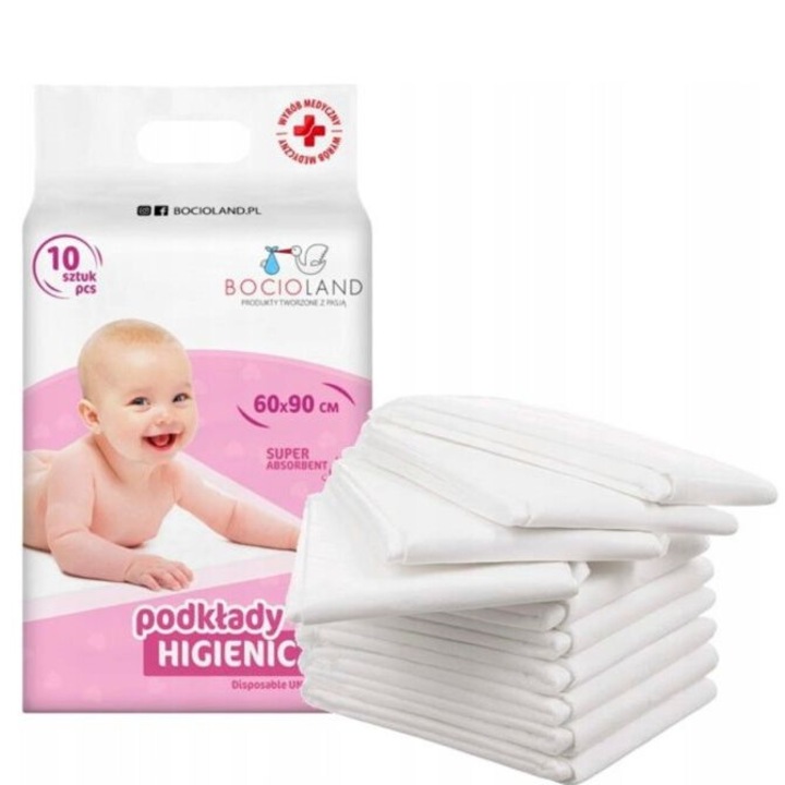 Set 10 bucati aleze 90x60 cm Bocioland, impermeabile, de unica folosinta