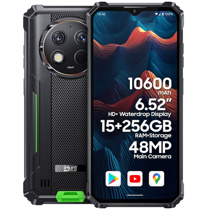 Смартфон iHunt TITAN P15000 Ultra, 10600mAh Fast-Charge, 6.52-inch Screen, 15GB + 256GB, Camera 48MP, 4G, Android 13, Зелено