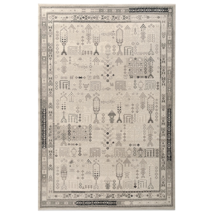 Prima gyapjú szőnyeg 8987-1-52022, 60 x 110 cm, szürke, bézs, modern