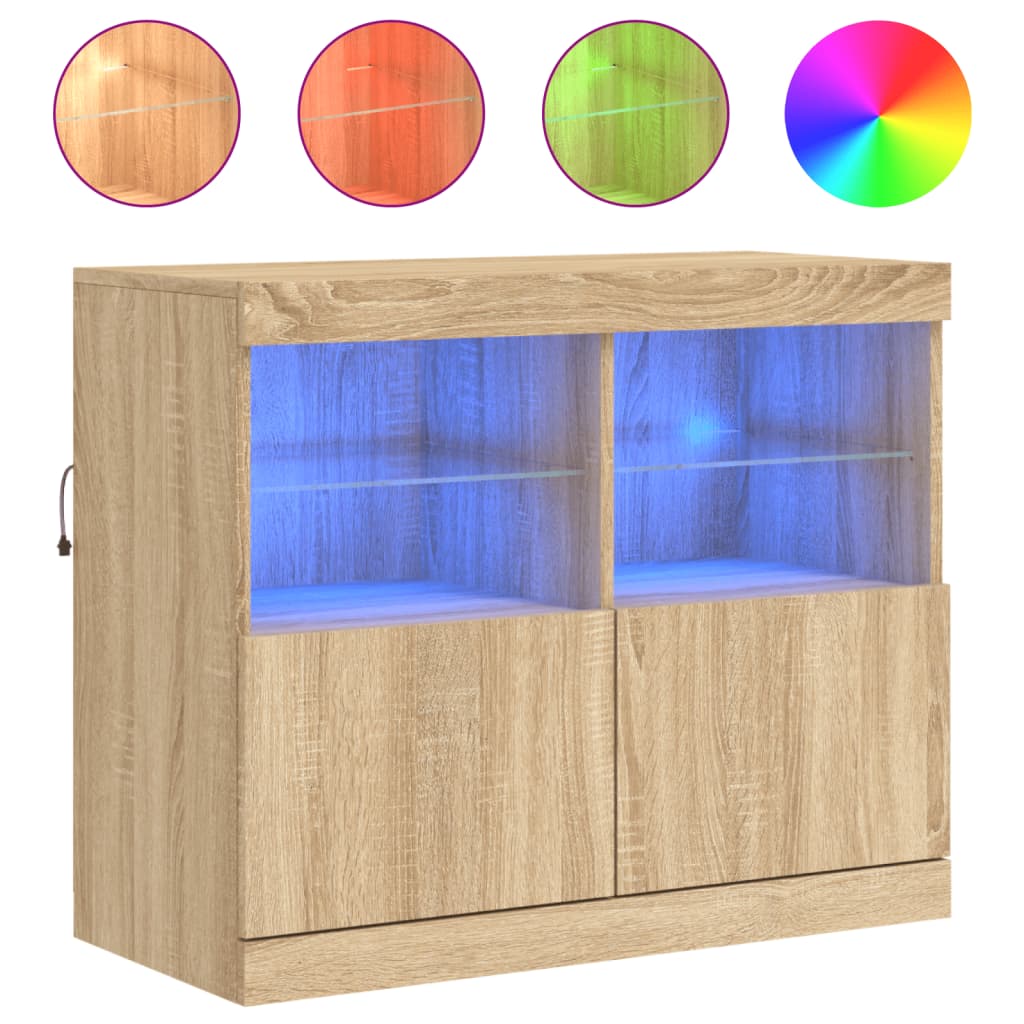 Servanta cu lumini LED vidaXL, stejar sonoma, 81 x 37 x 67 cm