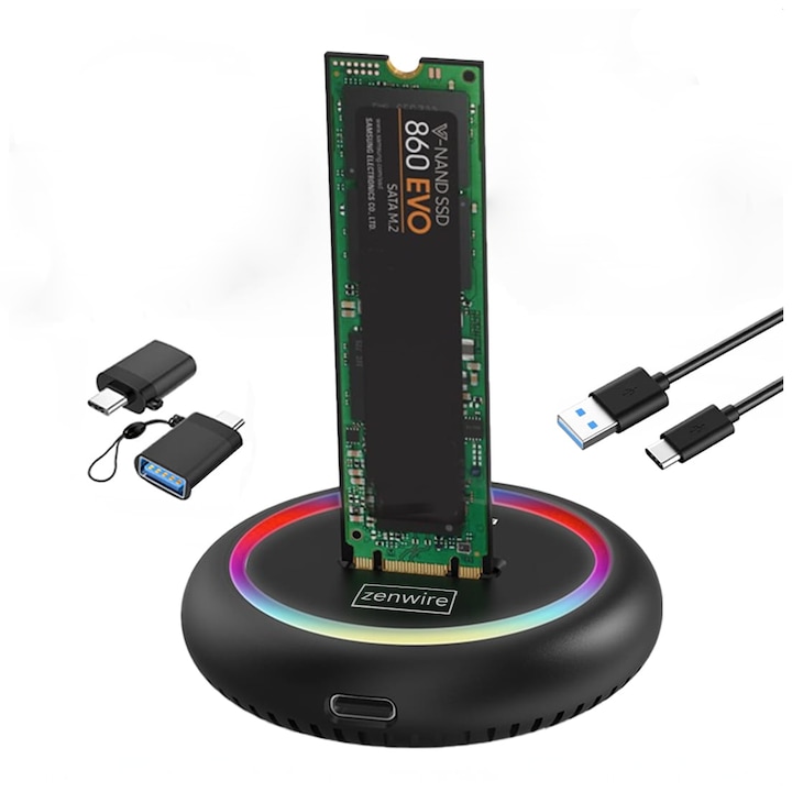 Адаптер, Zenwire, SD03c, 2в1 джобно устройство M.2 USB 3.0 USB-C, 10GB RGB