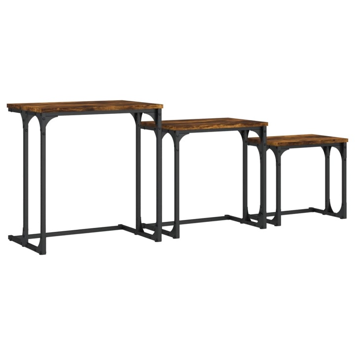 Set masute suprapuse de cafea vidaXL, 3 buc, stejar fumuriu, lemn prelucrat, 8.7 Kg