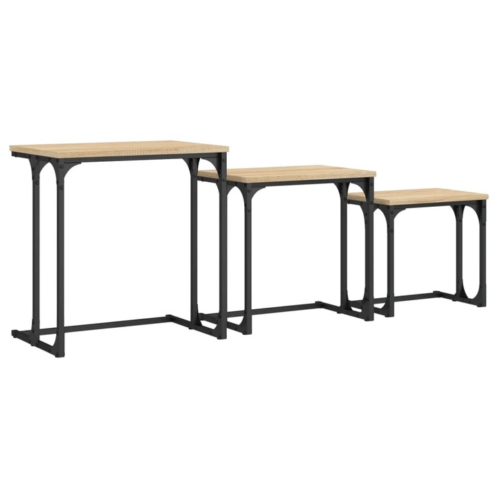 Set mese suprapuse de cafea vidaXL, 3 buc, stejar sonoma, lemn prelucrat, 8.65 Kg