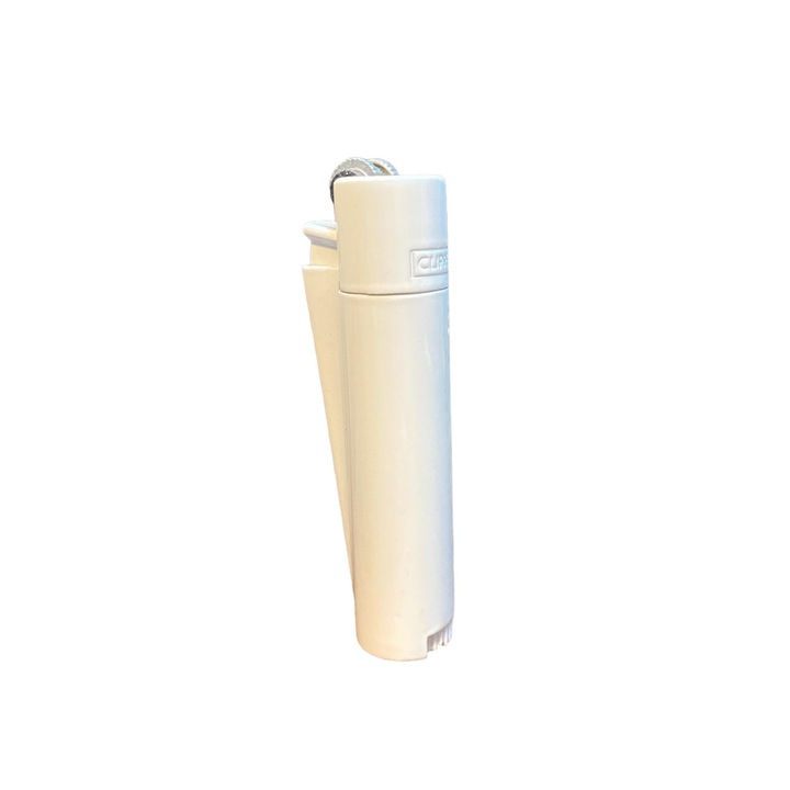 Bricheta metalica Clipper Warm, reincarcabila cu gaz, piatra detasabila, inaltime 76 mm, reglaj flacara, exterior alb