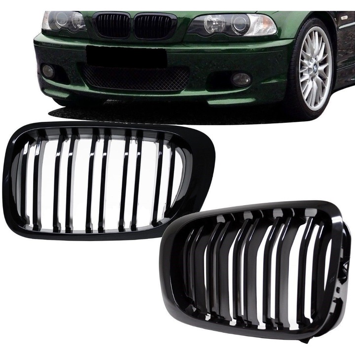 Решетка за БМВ 3 Е46 двойна, BMW E46 Купе Кабриолет 1999-2003, Черен гланц