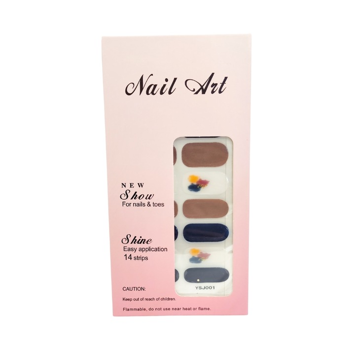 Set autocolante unghii, 14 Piese, Multicolor