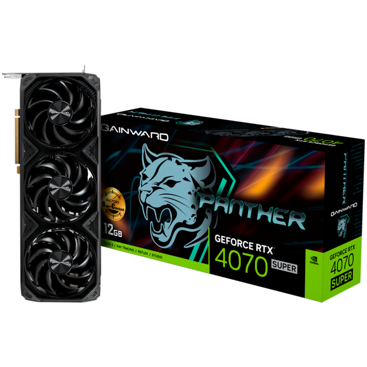Видео карта Gainward GeForce RTX 4070 Super Panther OC 12GB GDDR6X, 192 bit, 1x HDMI 2.1, 3x DP 1.4a, 3 Fan, 1x 16-pin power connector, recommended PSU 750W, NED407ST19K9-1043Z 4710562244373_3Y