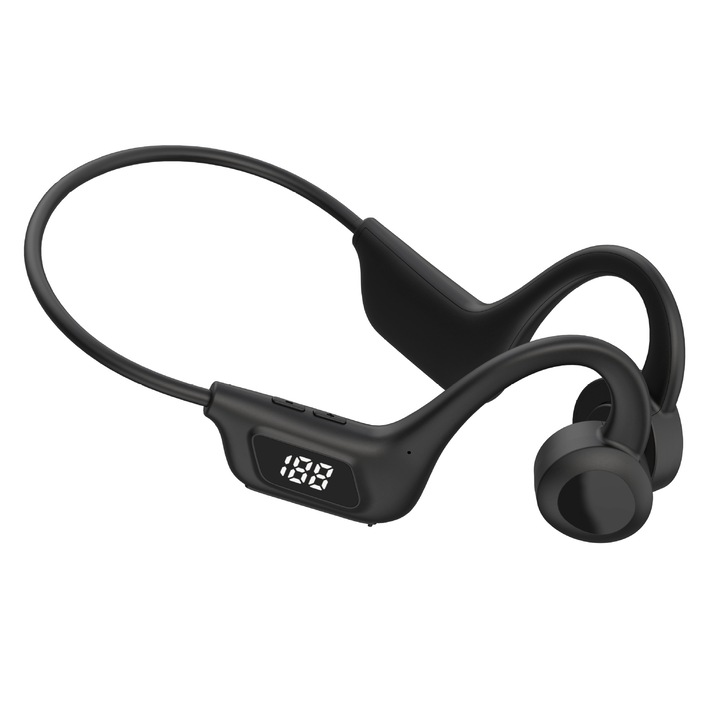 Vezeték nélküli sport fülhallgató, légvezető, Bluetooth 5.2, IPX4, akkumulátor élettartama 8 óra, kültéri sportolás, fekete