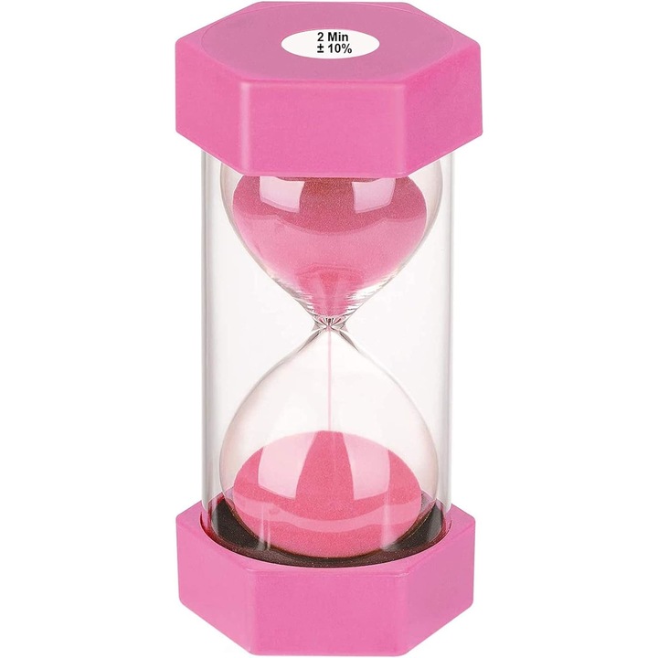 Cronometru de periaj clepsidra, Plastic/Acril, 130x65mm, 2 Minute, Roz