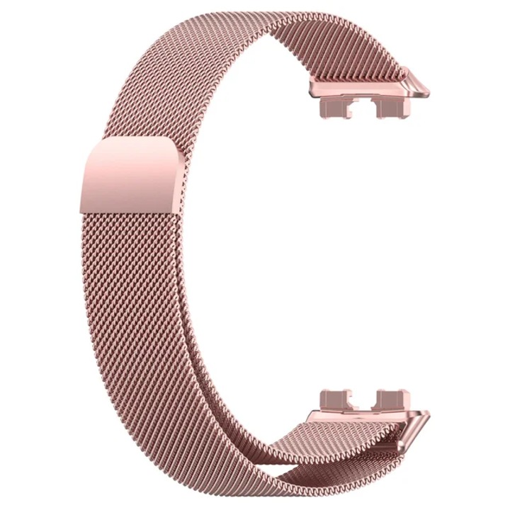 Mágneses lánc VALLEY-77 Huawei Band 8-hoz, milánói fonat, rozsdamentes acél, rózsaszín rózsaszín