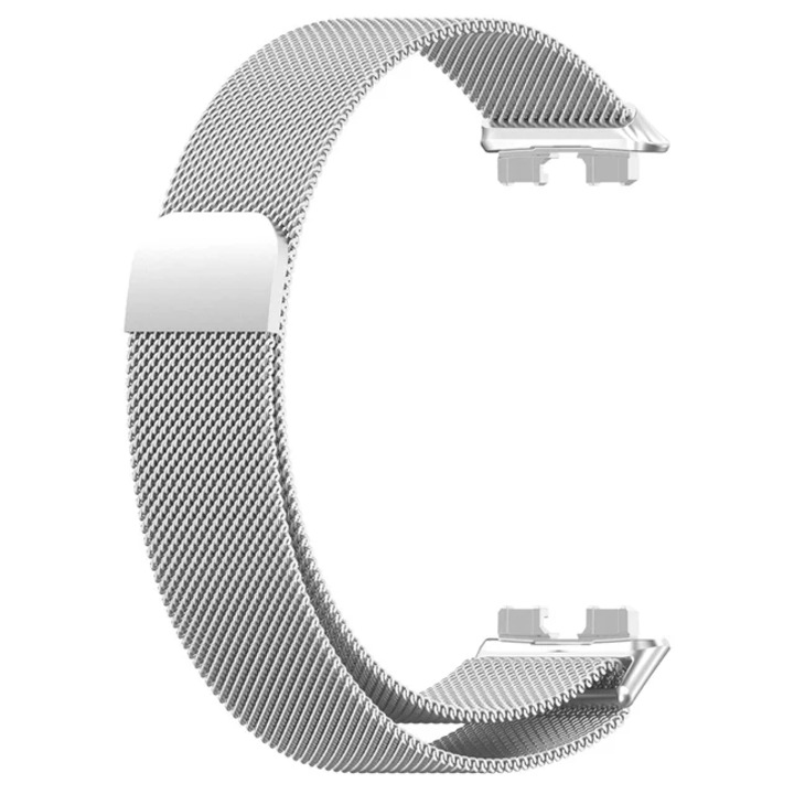 Mágneses lánc VALLEY-77 Huawei Band 8-hoz, milánói fonat, rozsdamentes acél, ezüst