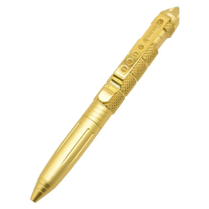 Химикалка, инструмент за писане, алуминий, син повод, противоплъзгаща ръкохватка, златен цвят на тялото
