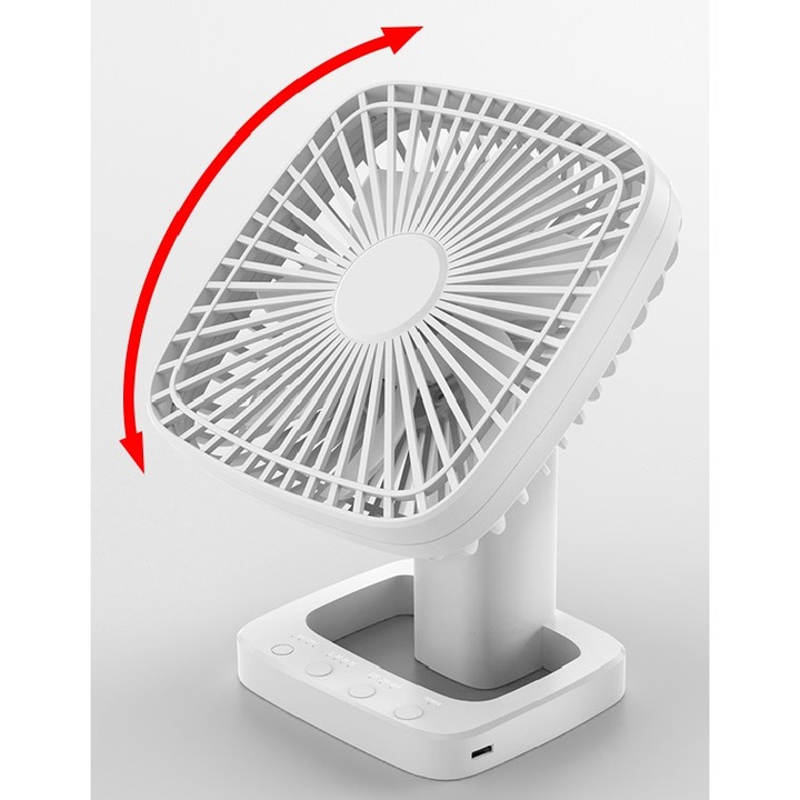 Hordozható asztali ventilátor, Jormftte, 4 sebességfokozat, időzítő funkció, fehér, 18x9.3x10.8cm